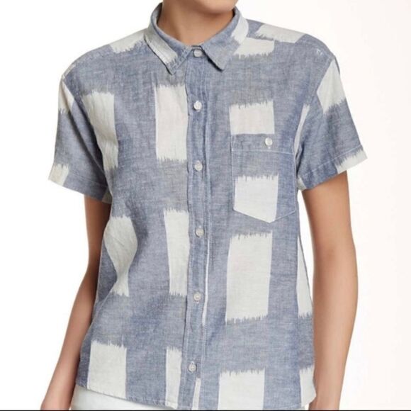 Current/Elliott Linen Shirt S Coastal Preppy Academia Minimalist Retro Chic - Picture 2 of 12